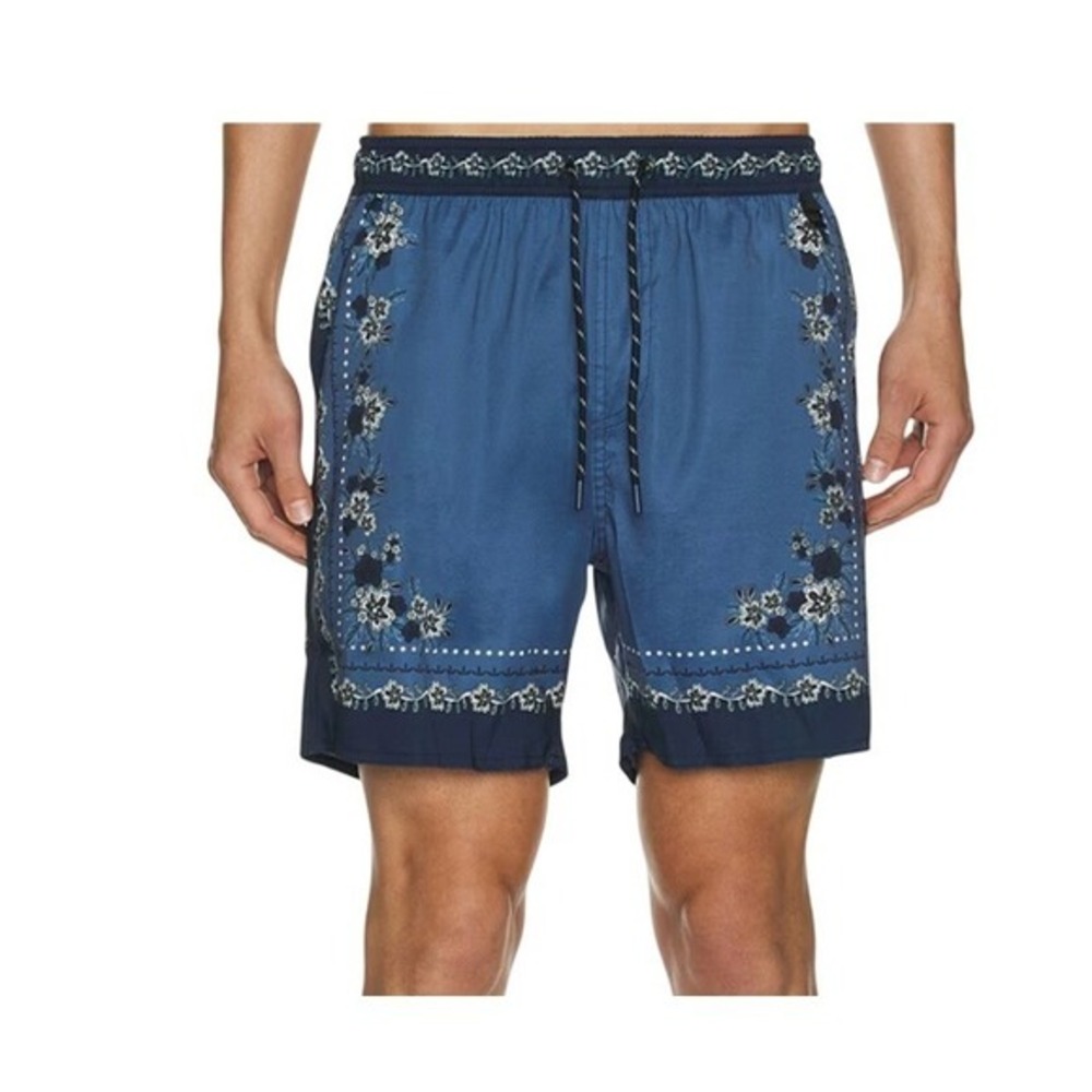 Agua‎ Bendita Joe Cipres Swim Trunks Blue Floral Print Lightweight Knit Lined 30